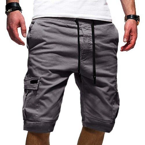 

Men's Cargo Shorts Drawstring Sporty Multi Pocket Plain Knee Length Cotton Blend Streetwear Punk & Gothic Black Blue Micro-elastic