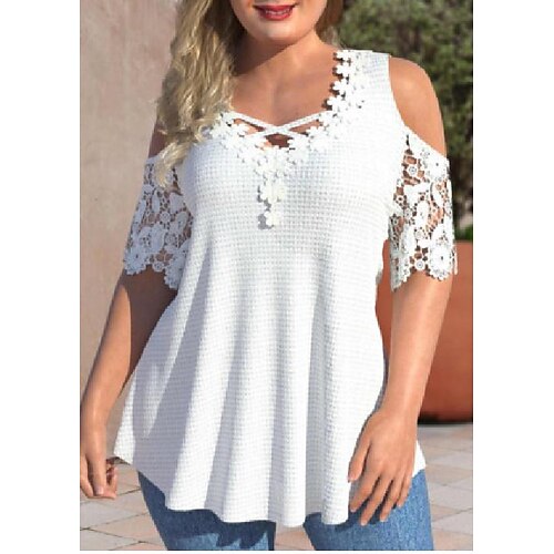 Women's Shirt Blouse White Plain Lace Cut Out Short Sleeve Casual Basic V Neck Regular Plus Size L
Women's Shirt Blouse White Plain Lace Cut Out Short Sleeve Casual Basic V Neck Regular Plus Size L