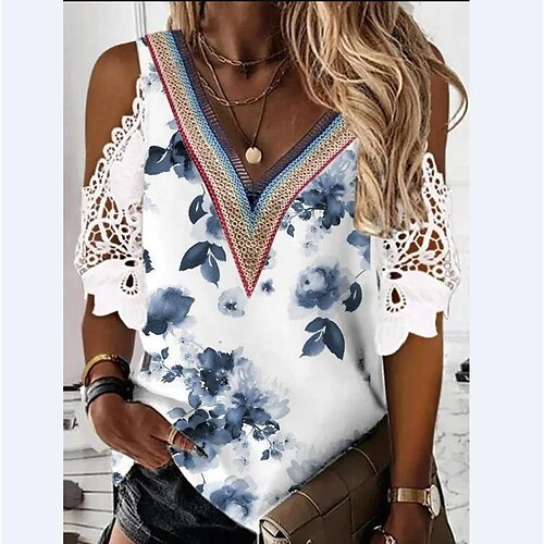 Mulheres Camisa Social Blusa Branco Floral Renda Com Corte Meia Manga Casual Feriado Básico Decote V Padrão Tema Flores S
Mulheres Camisa Social Blusa Branco Floral Renda Com Corte Meia Manga Casual Feriado Básico Decote V Padrão Tema Flores S