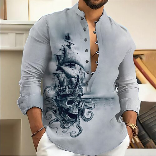 Homme Chemise Chemise Lin Crânes Imprimés Photos Rétro Vintage Pieuvre Voilier Mao Bleu Vert Kaki Gris Extérieur Plein Air manche longue Imprimer Vêtement Tenue Lin Mode Vêtement de rue Design
Homme Chemise Chemise Lin Crânes Imprimés Photos Rétro Vintage Pieuvre Voilier Mao Bleu Vert Kaki Gris Extérieur Plein Air manche longue Imprimer Vêtement Tenue Lin Mode Vêtement de rue Design