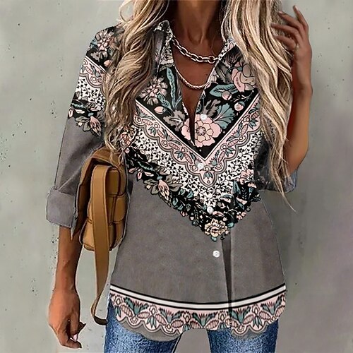Women's Shirt Blouse Pink Blue Green Floral Button Print Long Sleeve Casual Holiday Basic Shirt Collar Regular Floral S
Women's Shirt Blouse Pink Blue Green Floral Button Print Long Sleeve Casual Holiday Basic Shirt Collar Regular Floral S