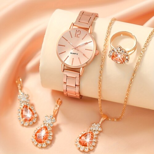 Reloj de pulsera analógico informal de cuarzo con puntero redondo minimalista. Juego de joyas de 4 piezas para regalo de mamá/novia.
Reloj de pulsera analógico informal de cuarzo con puntero redondo minimalista. Juego de joyas de 4 piezas para regalo de mamá/novia.