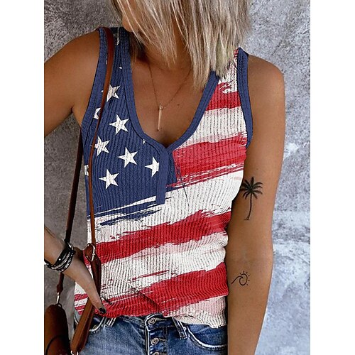 Mujer Camiseta sin mangas Rojo Bandera estadounidense Estampado Sin Mangas Casual Día de la Independencia Básico Escote en Pico Regular S
Mujer Camiseta sin mangas Rojo Bandera estadounidense Estampado Sin Mangas Casual Día de la Independencia Básico Escote en Pico Regular S