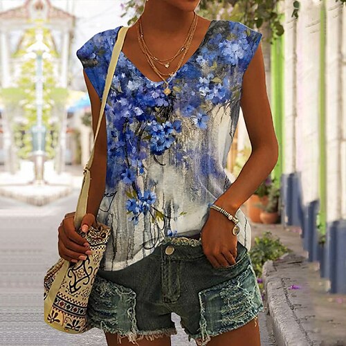 Mulheres Malha Íntima Azul Roxo Verde Floral Imprimir Sem Manga Feriado Básico Decote V Padrão Tema Flores S
Mulheres Malha Íntima Azul Roxo Verde Floral Imprimir Sem Manga Feriado Básico Decote V Padrão Tema Flores S