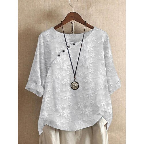Women's Shirt Blouse White Floral Short Sleeve Casual Basic Round Neck Regular Floral S
Women's Shirt Blouse White Floral Short Sleeve Casual Basic Round Neck Regular Floral S
