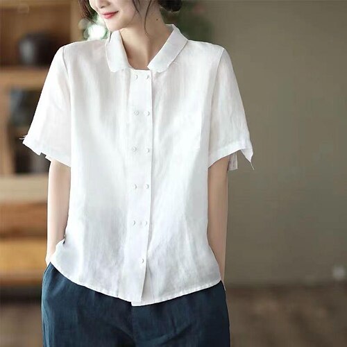 Chemise Chemisier Femme Bleu Ciel Blanche Violet Plein Bouton Poche Manche Courte Casual basique Col de Chemise Normal Lin Standard M
Chemise Chemisier Femme Bleu Ciel Blanche Violet Plein Bouton Poche Manche Courte Casual basique Col de Chemise Normal Lin Standard M