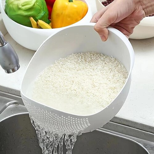 

1шт многофункциональная кухонная корзина для мытья посуды: удобные функции для мытья риса, слива воды & больше - идеально подходит для всех кухонных применений!