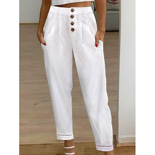 

Women's Linen Pants Tapered pants Pants Trousers Cotton Blend Black White Blue High Waist Fashion Basic Casual Street Vacation Casual Daily Lace Side Pockets Ankle-Length Comfort Plain S M L XL 2XL