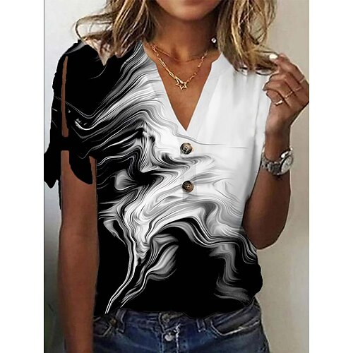 Women's T shirt Tee Black White Graphic Feather Button Cut Out Short Sleeve Daily Weekend Basic V Neck Regular Abstract Painting S
Women's T shirt Tee Black White Graphic Feather Button Cut Out Short Sleeve Daily Weekend Basic V Neck Regular Abstract Painting S