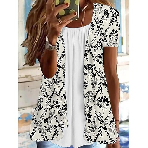 Women's Shirt Blouse White Light Green Pink Floral Print Short Sleeve Casual Holiday Basic Round Neck Regular Floral S
Women's Shirt Blouse White Light Green Pink Floral Print Short Sleeve Casual Holiday Basic Round Neck Regular Floral S