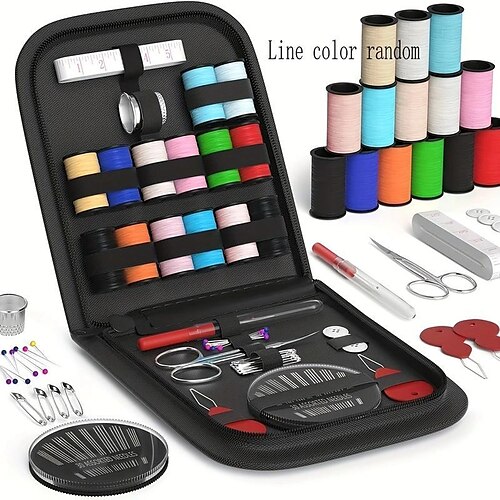 

69pcs Sewing Kit Gifts For Women, Mom, Traveler, Adults, Beginner, Emergency, Sewing Supplies Accessories With Scissors, Thimble, Thread, Sewing Needles, Tape Measure Etc Black