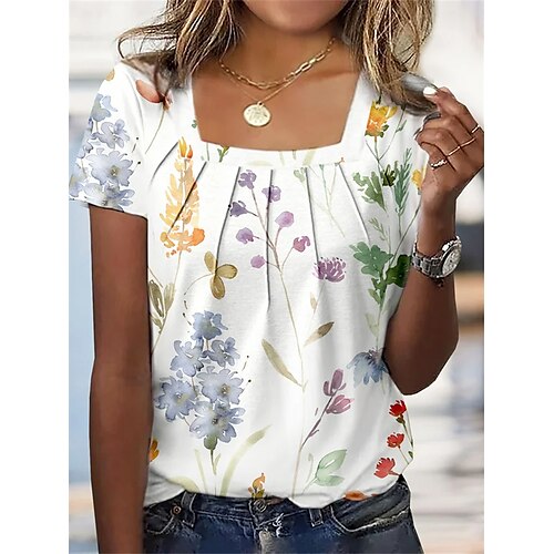 Women's T shirt Tee White Light Green Green Floral Print Short Sleeve Holiday Weekend Basic Square Neck Regular Floral Painting S
Women's T shirt Tee White Light Green Green Floral Print Short Sleeve Holiday Weekend Basic Square Neck Regular Floral Painting S