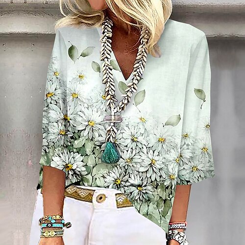 Chemise Chemisier Femme Jaune Bleu Vert Floral Imprimer Demi Manches Casual Vacances basique Col V Normal Standard Fleur S
Chemise Chemisier Femme Jaune Bleu Vert Floral Imprimer Demi Manches Casual Vacances basique Col V Normal Standard Fleur S