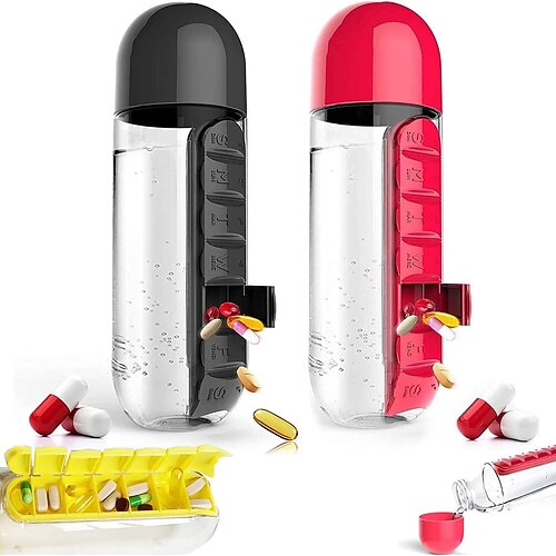 Täglicher Pillendosen-Organizer mit Wasserflasche, 600 ml, 2-in-1-Tagespillendose, Wasserflasche, Reise-Pillen-Organizer, Trinkbecher, Medikamentenbehälter-Box, für Reisen, Büro, Outdoor
Täglicher Pillendosen-Organizer mit Wasserflasche, 600 ml, 2-in-1-Tagespillendose, Wasserflasche, Reise-Pillen-Organizer, Trinkbecher, Medikamentenbehälter-Box, für Reisen, Büro, Outdoor