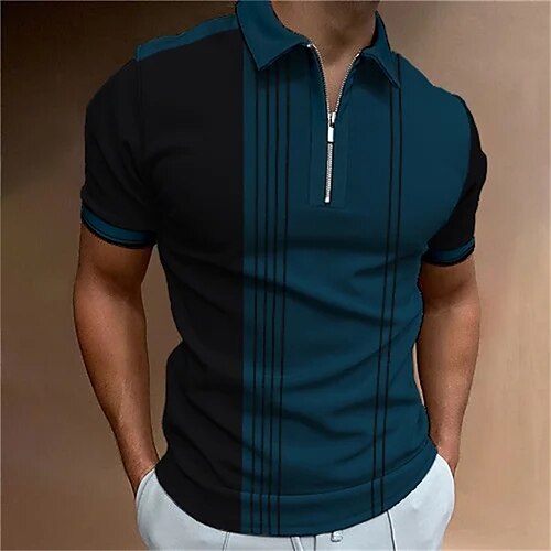 

Men's Polo Shirt Golf Shirt Casual Holiday Lapel Quarter Zip Short Sleeve Fashion Basic Plain Quarter Zip Summer Regular Fit White Blue Green Dark Blue Beige Gray Polo Shirt