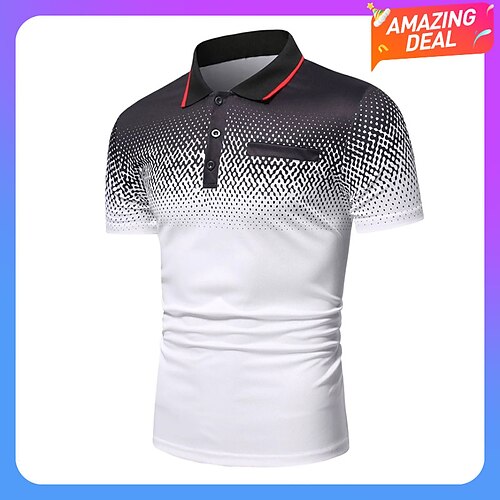 

Men's Polo Shirt Golf Shirt Casual Holiday Ribbed Polo Collar Classic Short Sleeve Fashion Basic Color Block Button Summer Regular Fit Fire Red Black White Blue Orange Grey Polo Shirt