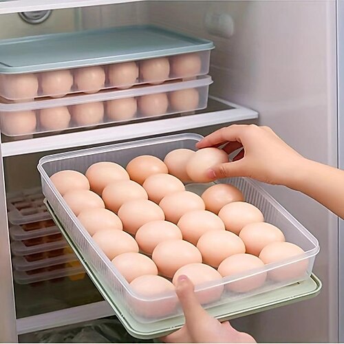 Armazenamento de ovos de geladeira caixa fresca 24 grelhas bandeja de ovos cozinha com tampa caixa de armazenamento de alimentos à prova de poeira
Armazenamento de ovos de geladeira caixa fresca 24 grelhas bandeja de ovos cozinha com tampa caixa de armazenamento de alimentos à prova de poeira