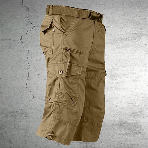 

Men's Capri Cargo Shorts Cargo Shorts Hiking Shorts Zipper Pocket Leg Drawstring Plain Comfort Breathable Outdoor Daily Going out Casual Big and Tall Army Yellow Black