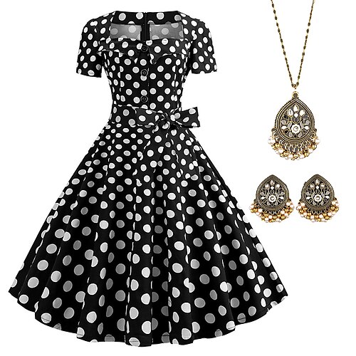 Pois Rétro Vintage 1950s Robe trapèze Ensemble d'accessoires Jupe trapèze Robe évasée Femme Boucles Costume Collier / Boucles d'oreilles Vintage Cosplay Soirée Cocktail Fête du thé Casual Quotidien
Pois Rétro Vintage 1950s Robe trapèze Ensemble d'accessoires Jupe trapèze Robe évasée Femme Boucles Costume Collier / Boucles d'oreilles Vintage Cosplay Soirée Cocktail Fête du thé Casual Quotidien