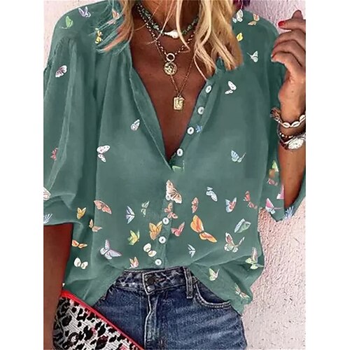 Chemise Chemisier Femme Noir Bleu Violet Papillon Bouton Imprimer manche longue Casual Vacances basique Col Mao Normal Standard Papillon S
Chemise Chemisier Femme Noir Bleu Violet Papillon Bouton Imprimer manche longue Casual Vacances basique Col Mao Normal Standard Papillon S