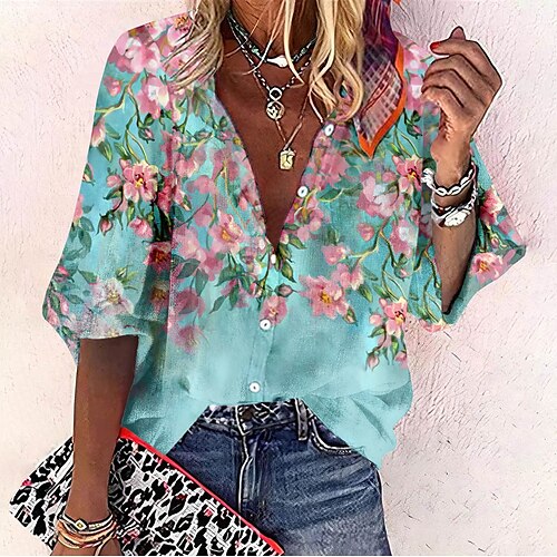 Mulheres Camisa Social Blusa Azul Roxo Verde Floral Botão Imprimir Manga Longa Casual Feriado Básico Colarinho Clerical Padrão Tema Flores S
Mulheres Camisa Social Blusa Azul Roxo Verde Floral Botão Imprimir Manga Longa Casual Feriado Básico Colarinho Clerical Padrão Tema Flores S