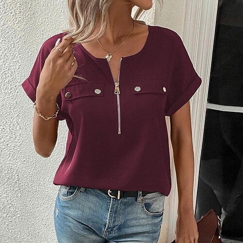 Chemise Chemisier Femme Fuchsia Plein Quarter Zip Manche Courte Casual basique Col Rond Normal Standard S
Chemise Chemisier Femme Fuchsia Plein Quarter Zip Manche Courte Casual basique Col Rond Normal Standard S