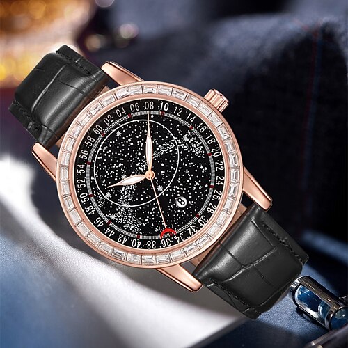 Relógio de quartzo masculino fashion, mostrador estrelado, ouro rosa, baguete, diamante, esporte de luxo, relógio analógico de quartzo para homens e mulheres, relógio de pulseira de couro luminoso à prova d'água
Relógio de quartzo masculino fashion, mostrador estrelado, ouro rosa, baguete, diamante, esporte de luxo, relógio analógico de quartzo para homens e mulheres, relógio de pulseira de couro luminoso à prova d'água