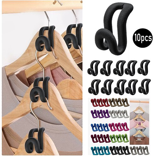 

10pcs Clothes Hanger Connector Hook, Non-Slip Velvet Coating Hangers, Flocking Hanger Extender Hooks Space Saver Heavy Duty Clothes Hangers Hooks for Closet Organizer