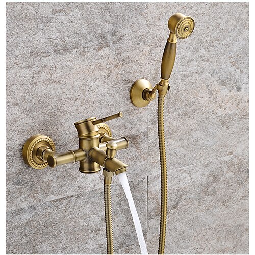 Traditional Shower System Faucet Combo Set with Heldhand Spray, Vintage Brass Bath Tub Dual Spout HandShower Wall Mounted Bathroom
Traditional Shower System Faucet Combo Set with Heldhand Spray, Vintage Brass Bath Tub Dual Spout HandShower Wall Mounted Bathroom