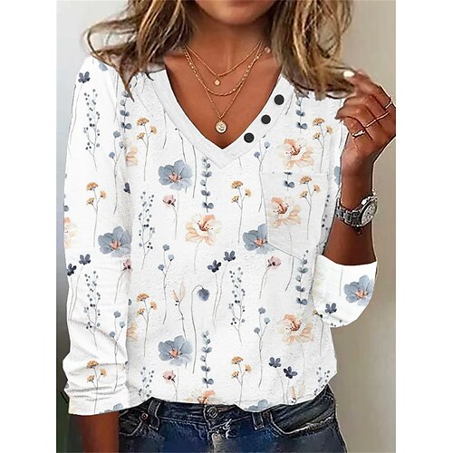 Mujer Camiseta Blanco Floral Estampado Manga Larga Festivos Fin de semana Básico Escote en Pico Regular Flor Pintura S
Mujer Camiseta Blanco Floral Estampado Manga Larga Festivos Fin de semana Básico Escote en Pico Regular Flor Pintura S