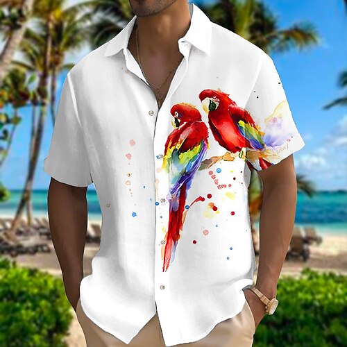 

Men's Shirt Floral Bird Graphic Prints Turndown Pink Red Purple Green Gray Outdoor Street Short Sleeves Print Clothing Apparel Fashion Designer Casual Soft