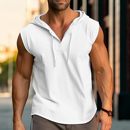 

Men's Tank Top Vest Top Undershirt Sleeveless Shirt Plain Hooded Outdoor Going out Sleeveless Clothing Apparel Fashion Designer Muscle