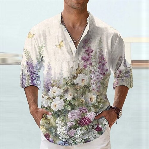 Men's Shirt Linen Shirt Floral Graphic Prints Stand Collar Blue Green Outdoor Street Long Sleeve Print Clothing Apparel Linen Fashion Streetwear Designer Casual
Men's Shirt Linen Shirt Floral Graphic Prints Stand Collar Blue Green Outdoor Street Long Sleeve Print Clothing Apparel Linen Fashion Streetwear Designer Casual