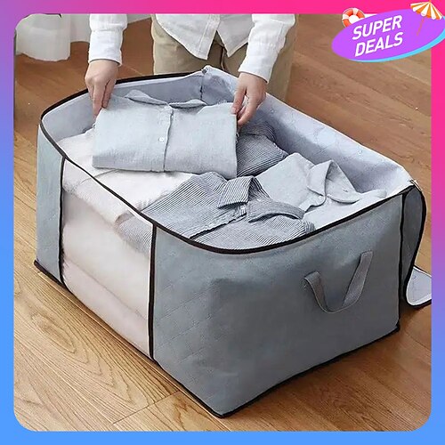 

1pc Large Storage Bag Organizer Clothes Storage With Reinforced Handle, Storage Containers For Bedding, Comforters, Clothing, Closet, Clear Window, Sturdy Zippers