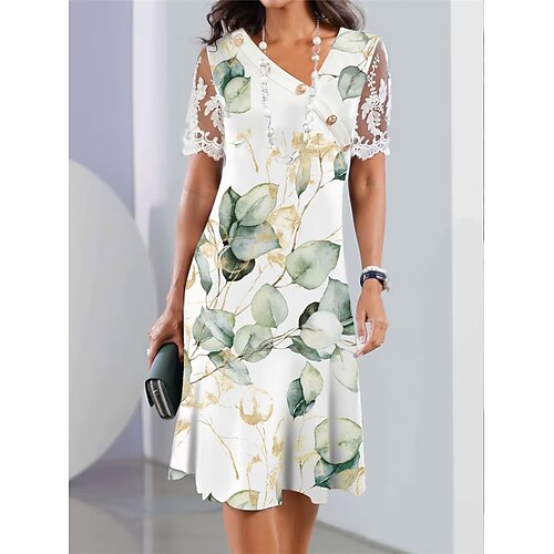Mujer Vestimenta casual Vestido de verano Vestido Estampado Hoja Encaje Retazos Escote en Pico manga de encaje Vestido Midi Moda Moderno Exterior Diario Manga Corta Ajuste regular Verde Trébol Verano
Mujer Vestimenta casual Vestido de verano Vestido Estampado Hoja Encaje Retazos Escote en Pico manga de encaje Vestido Midi Moda Moderno Exterior Diario Manga Corta Ajuste regular Verde Trébol Verano