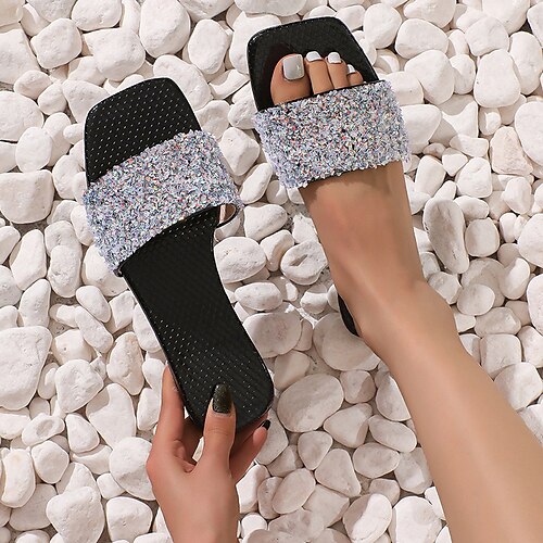 Femme Sandales Chaussons Grandes Tailles Pantoufles d'extérieur Extérieur Plage Eté Talon Plat Luxueux Elégant Décontractées Paillette Mocassins Couleur unie laiteux Noir Rose Claire
Femme Sandales Chaussons Grandes Tailles Pantoufles d'extérieur Extérieur Plage Eté Talon Plat Luxueux Elégant Décontractées Paillette Mocassins Couleur unie laiteux Noir Rose Claire