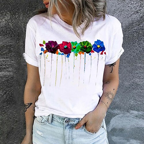 Mulheres Camiseta Preto Branco Rosa Floral Imprimir Manga Curta Feriado Final de semana Básico Decote Redondo Padrão Algodão Tema Flores Abstrato Pintura S
Mulheres Camiseta Preto Branco Rosa Floral Imprimir Manga Curta Feriado Final de semana Básico Decote Redondo Padrão Algodão Tema Flores Abstrato Pintura S