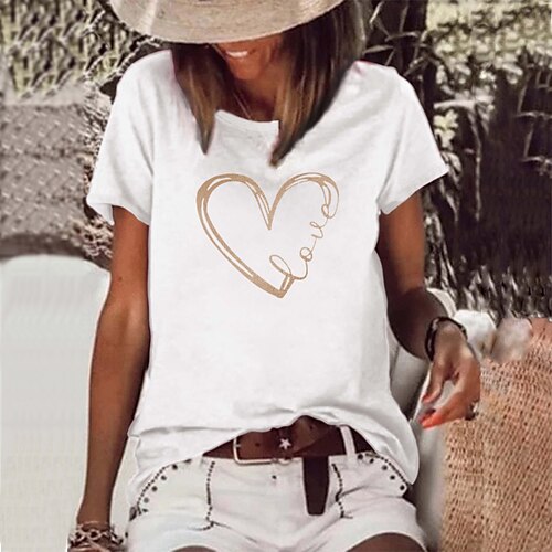 Mulheres Camiseta Preto Branco Rosa Coração Imprimir Manga Curta namorados Final de semana Básico Decote Redondo Padrão Pintura S
Mulheres Camiseta Preto Branco Rosa Coração Imprimir Manga Curta namorados Final de semana Básico Decote Redondo Padrão Pintura S