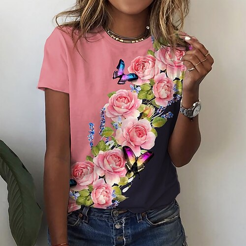 Dame T-shirt Blomstret Ferie Weekend Brugerdefineret print Gul Lyserød Trykt mønster Kortærmet Basale Rund hals Regulær
Dame T-shirt Blomstret Ferie Weekend Brugerdefineret print Gul Lyserød Trykt mønster Kortærmet Basale Rund hals Regulær