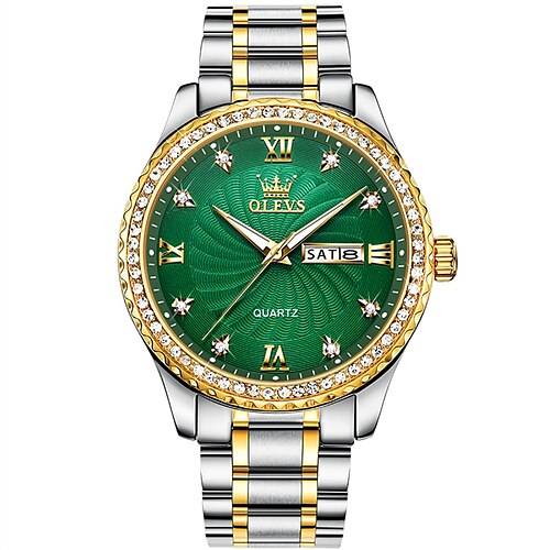 Olevs Brand Men'S Steel Strap Watch Decorative Luminous Calendar Day Display Earthy Gold With Diamonds Business Waterproof Sports Men'S Watches
Olevs Brand Men'S Steel Strap Watch Decorative Luminous Calendar Day Display Earthy Gold With Diamonds Business Waterproof Sports Men'S Watches