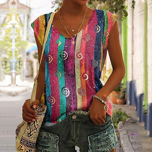 Mujer Camiseta sin mangas Rojo Azul Piscina Morado Graphic A Rayas Estampado Sin Mangas Casual Básico Escote en Pico Regular S
Mujer Camiseta sin mangas Rojo Azul Piscina Morado Graphic A Rayas Estampado Sin Mangas Casual Básico Escote en Pico Regular S