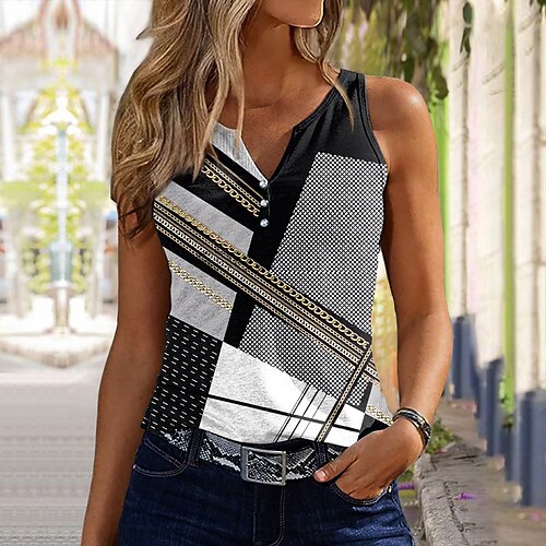 Damen Tank Top Schwarz Wein Marineblau Geometrisch Taste Bedruckt Ärmellos Casual Basic V Ausschnitt Standard Geometrisch S
Damen Tank Top Schwarz Wein Marineblau Geometrisch Taste Bedruckt Ärmellos Casual Basic V Ausschnitt Standard Geometrisch S