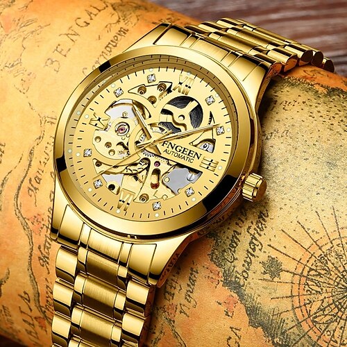 Fngeen Gold Automatikuhr Herren Edelstahlarmband Skelett mechanische Uhren Top-Marke Luxus Leuchtzeigeruhr 6018
Fngeen Gold Automatikuhr Herren Edelstahlarmband Skelett mechanische Uhren Top-Marke Luxus Leuchtzeigeruhr 6018
