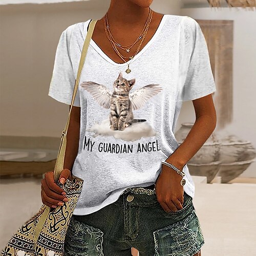 Mujer Camiseta Negro Blanco Rosa Gato Letra Estampado Manga Corta Diario Fin de semana Básico Escote en Pico Regular Gato 3D Pintura S
Mujer Camiseta Negro Blanco Rosa Gato Letra Estampado Manga Corta Diario Fin de semana Básico Escote en Pico Regular Gato 3D Pintura S