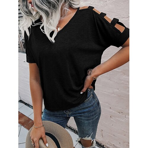 T shirt Tee Femme Rouge vin Noir Plein Découpé Manche Courte du quotidien Fin de semaine basique Col V Normal Coton Standard S
T shirt Tee Femme Rouge vin Noir Plein Découpé Manche Courte du quotidien Fin de semaine basique Col V Normal Coton Standard S