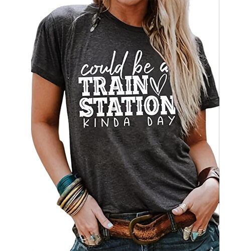 Women's T shirt Tee Navy Blue Purple Dark Gray Letter Print Short Sleeve Daily Weekend Basic Round Neck Regular Painting S
Women's T shirt Tee Navy Blue Purple Dark Gray Letter Print Short Sleeve Daily Weekend Basic Round Neck Regular Painting S