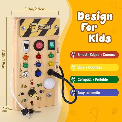 

Montessori Busy Board For Toddlers With 8 LED Light Switches Sensory Toy Light Switch Toy Travel Toy For Babies And Toddlers Over 1 Years Old