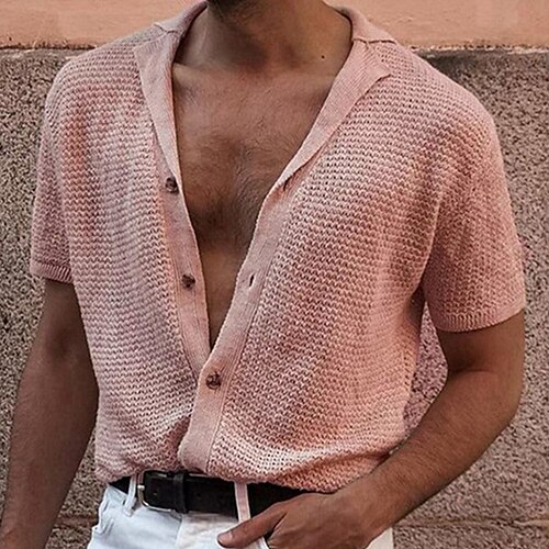 Homens Camiseta Cardigã camiseta de tricô T-shirt Tecido Lapela Rua Férias Manga Curta Tricotado Roupa Moda Básico
Homens Camiseta Cardigã camiseta de tricô T-shirt Tecido Lapela Rua Férias Manga Curta Tricotado Roupa Moda Básico