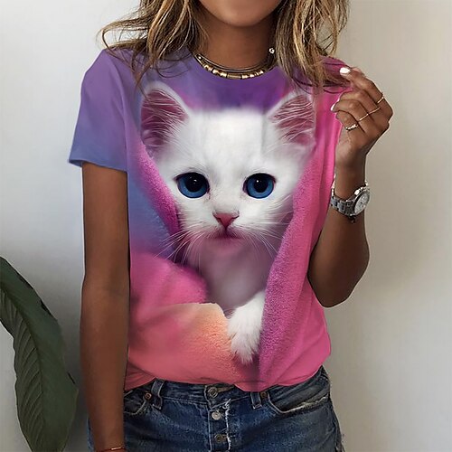 Women's T shirt Tee Purple Cat 3D Print Short Sleeve Daily Weekend Basic Round Neck Regular 3D Cat Painting S
Women's T shirt Tee Purple Cat 3D Print Short Sleeve Daily Weekend Basic Round Neck Regular 3D Cat Painting S