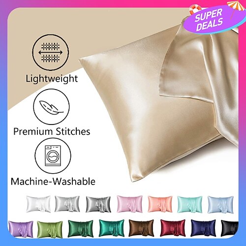 

Satin Pillowcases Set of 2 Various Sizes and Colors Super Soft and Cozy, Wrinkle, Fade, Stain Resistant with Envelope Closure Suit
